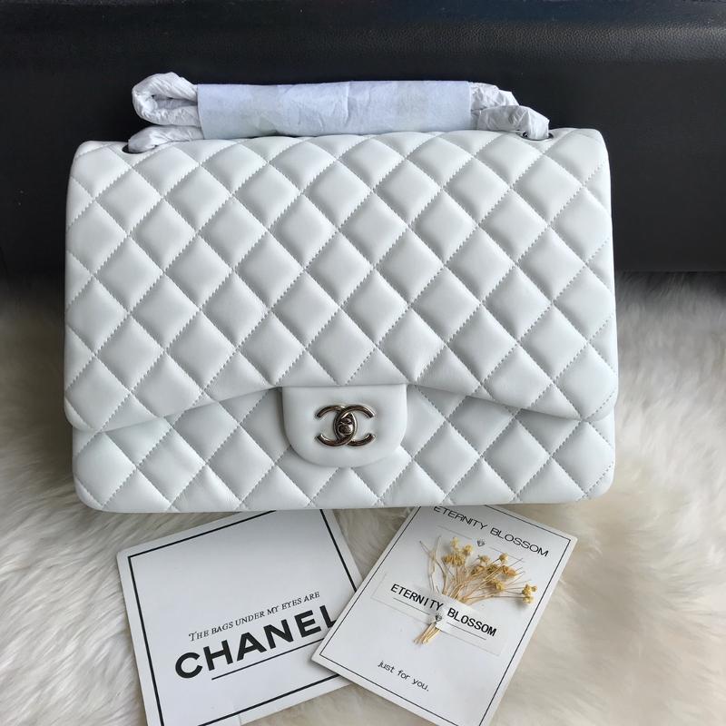 Chanel 2.55 Classic A58601 sheepskin silver buckle white